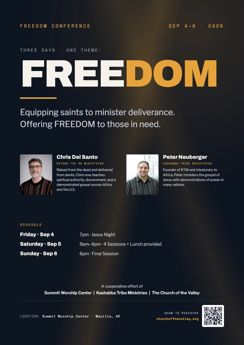 Freedom Conference, September 4-6 2026, Summit Worship Center, Wasilla Alaska